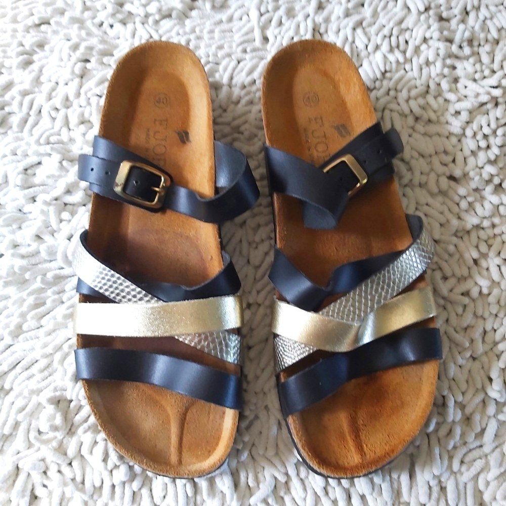 Fjord black & metallic strap sandals- size 40